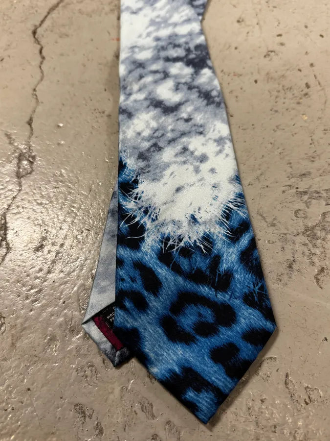 Roberto Cavalli Blue Silk Leopard Print Tie UPhqPcz 5
