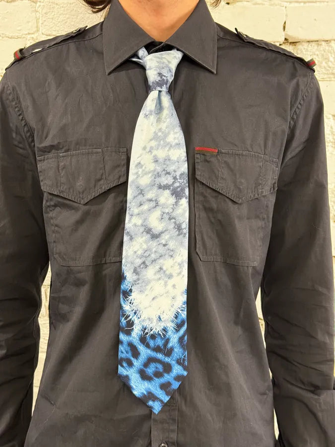 Roberto Cavalli Blue Silk Leopard Print Tie UPhqPcz 0