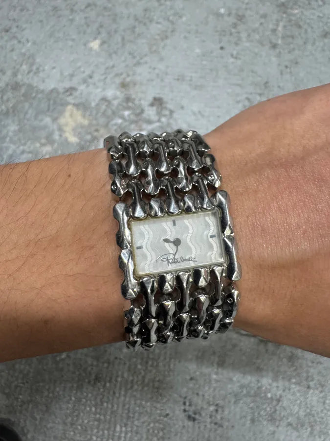 Roberto Cavalli Bones Skeleton Effect Silver Steel Watch (OS) 3