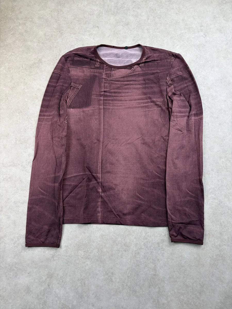 2000s Cavalli Bordeaux Denim Trompe LOeil Washed Longsleeve NfCJuqA 0
