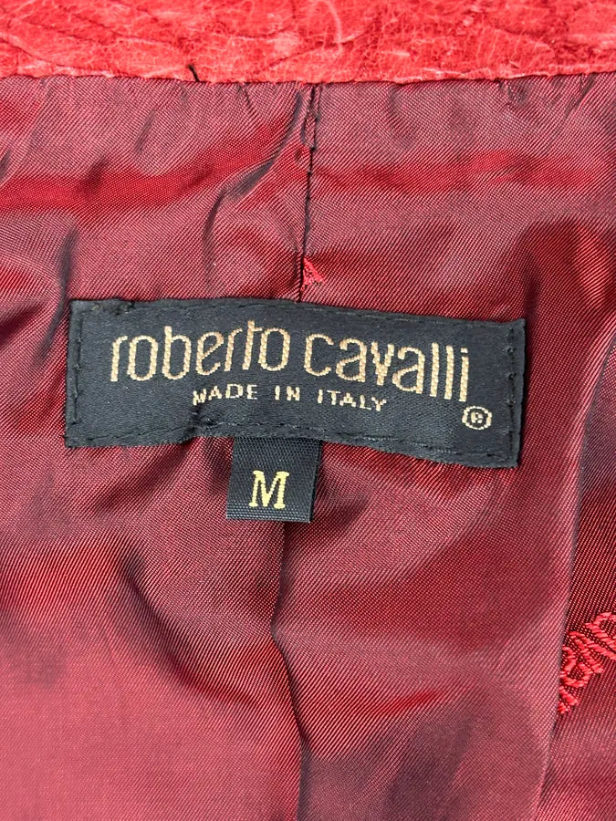 AW2000 Roberto Cavalli Bordeaux Leather Crocodile Embossed Leather Jacket QwjnUzi 9