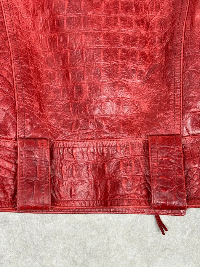 AW2000 Roberto Cavalli Bordeaux Leather Crocodile Embossed Leather Jacket QwjnUzi 8