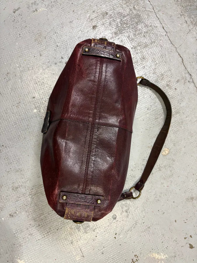 Roberto Cavalli Bordeaux Studded Leather Shoulder Bag cLfoigB 6