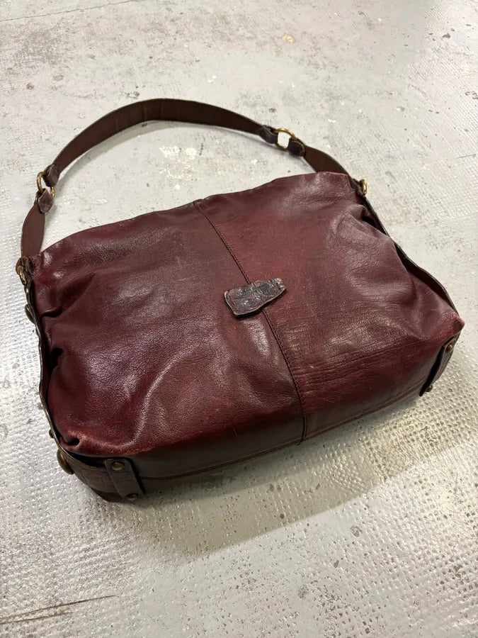 Roberto Cavalli Bordeaux Studded Leather Shoulder Bag cLfoigB 4