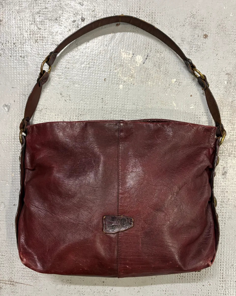 Roberto Cavalli Bordeaux Studded Leather Shoulder Bag cLfoigB 0