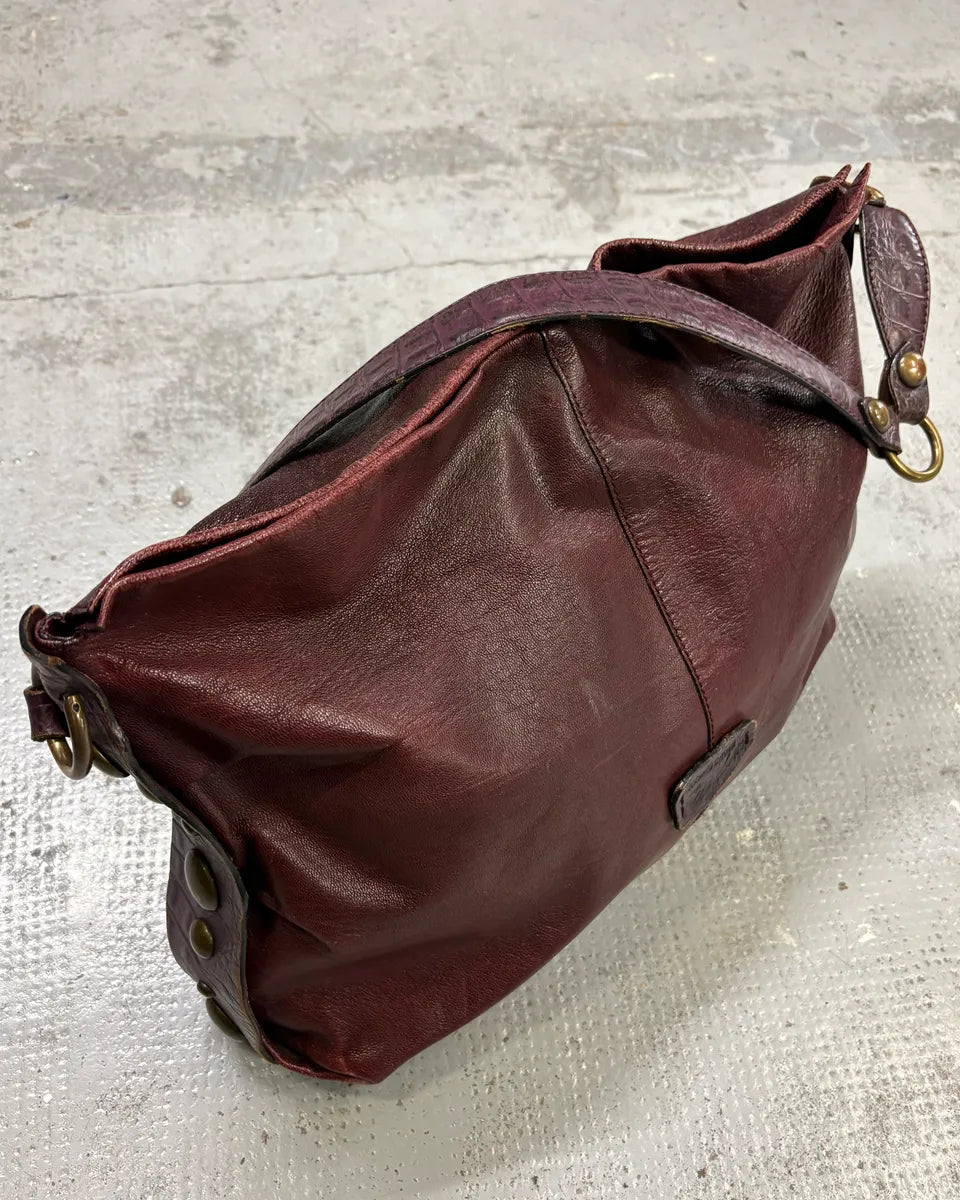 Roberto Cavalli Bordeaux Studded Leather Shoulder Bag cLfoigB 1