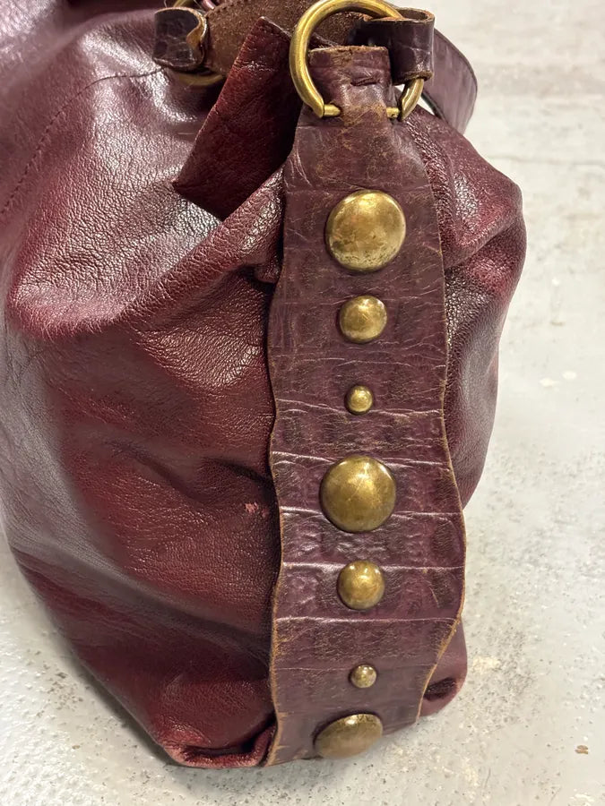 Roberto Cavalli Bordeaux Studded Leather Shoulder Bag cLfoigB 10