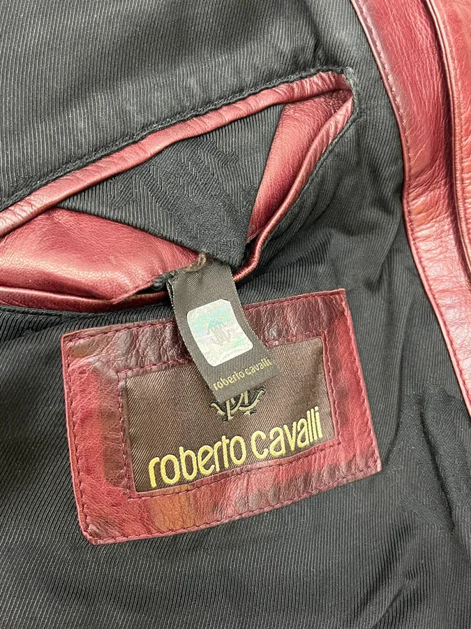 2010s Roberto Cavalli Bordeaux Stitched Biker Leather Jacket FsBQTJE 11