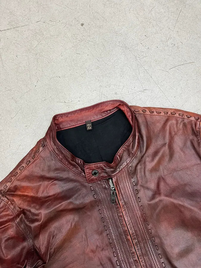 2010s Roberto Cavalli Bordeaux Stitched Biker Leather Jacket FsBQTJE 4