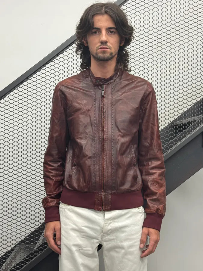 2010s Roberto Cavalli Bordeaux Stitched Biker Leather Jacket FsBQTJE 1