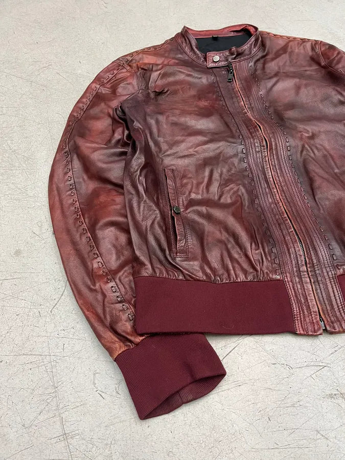 2010s Roberto Cavalli Bordeaux Stitched Biker Leather Jacket FsBQTJE 5