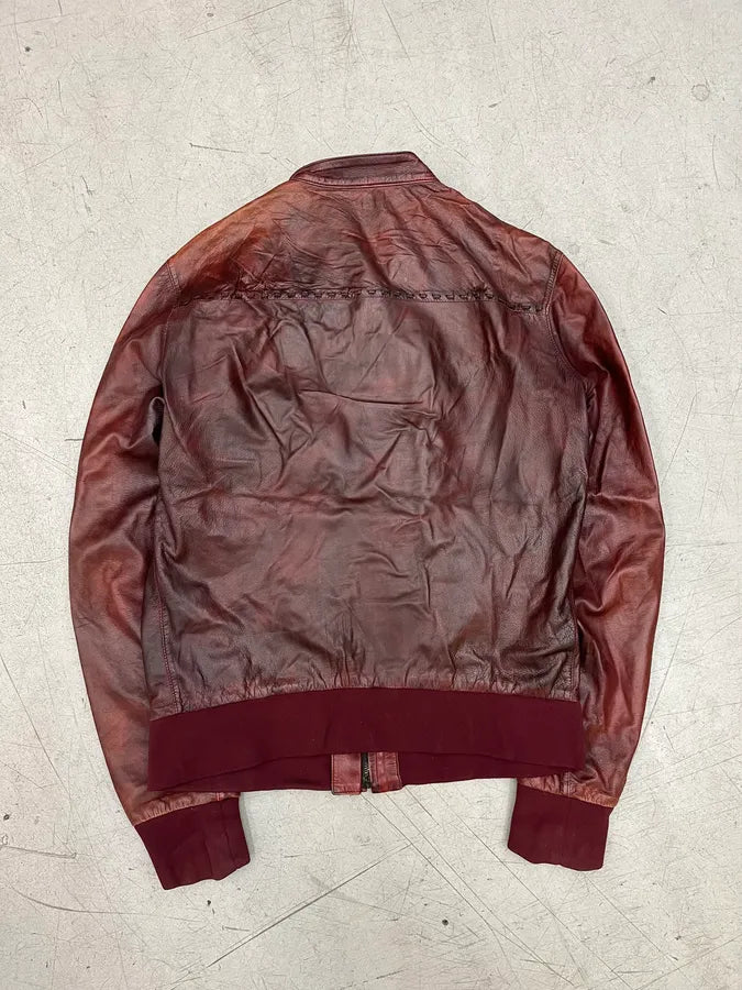 2010s Roberto Cavalli Bordeaux Stitched Biker Leather Jacket FsBQTJE 6