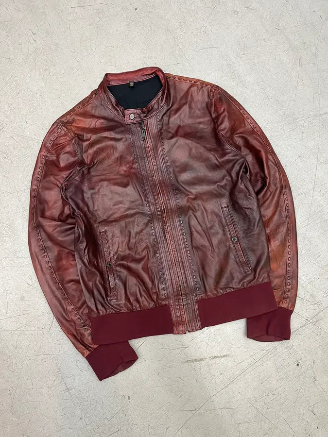 2010s Roberto Cavalli Bordeaux Stitched Biker Leather Jacket FsBQTJE 3