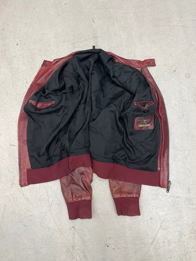 2010s Roberto Cavalli Bordeaux Stitched Biker Leather Jacket FsBQTJE 10