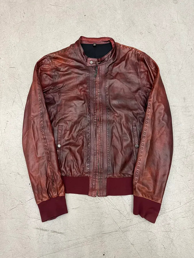 2010s Roberto Cavalli Bordeaux Stitched Biker Leather Jacket FsBQTJE 0