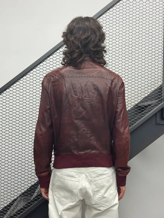 2010s Roberto Cavalli Bordeaux Stitched Biker Leather Jacket FsBQTJE 2