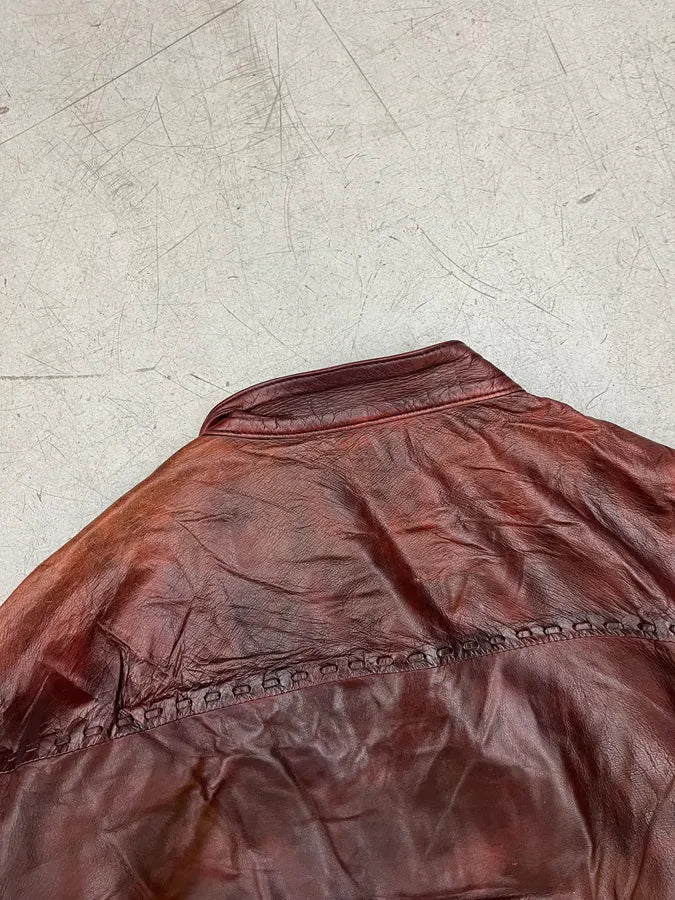 2010s Roberto Cavalli Bordeaux Stitched Biker Leather Jacket FsBQTJE 7