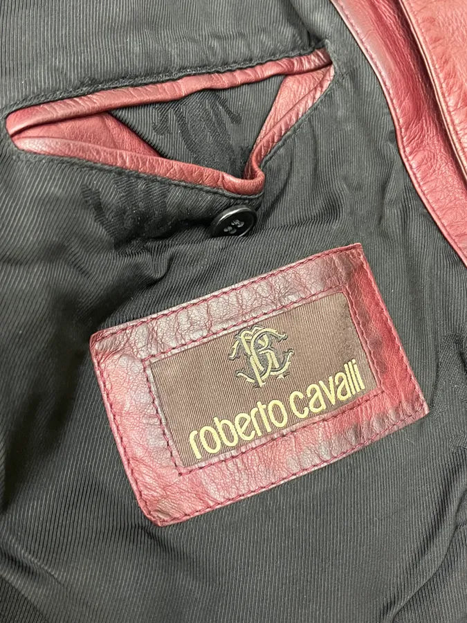 2010s Roberto Cavalli Bordeaux Stitched Biker Leather Jacket FsBQTJE 9