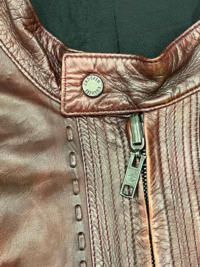 2010s Roberto Cavalli Bordeaux Stitched Biker Leather Jacket FsBQTJE 8