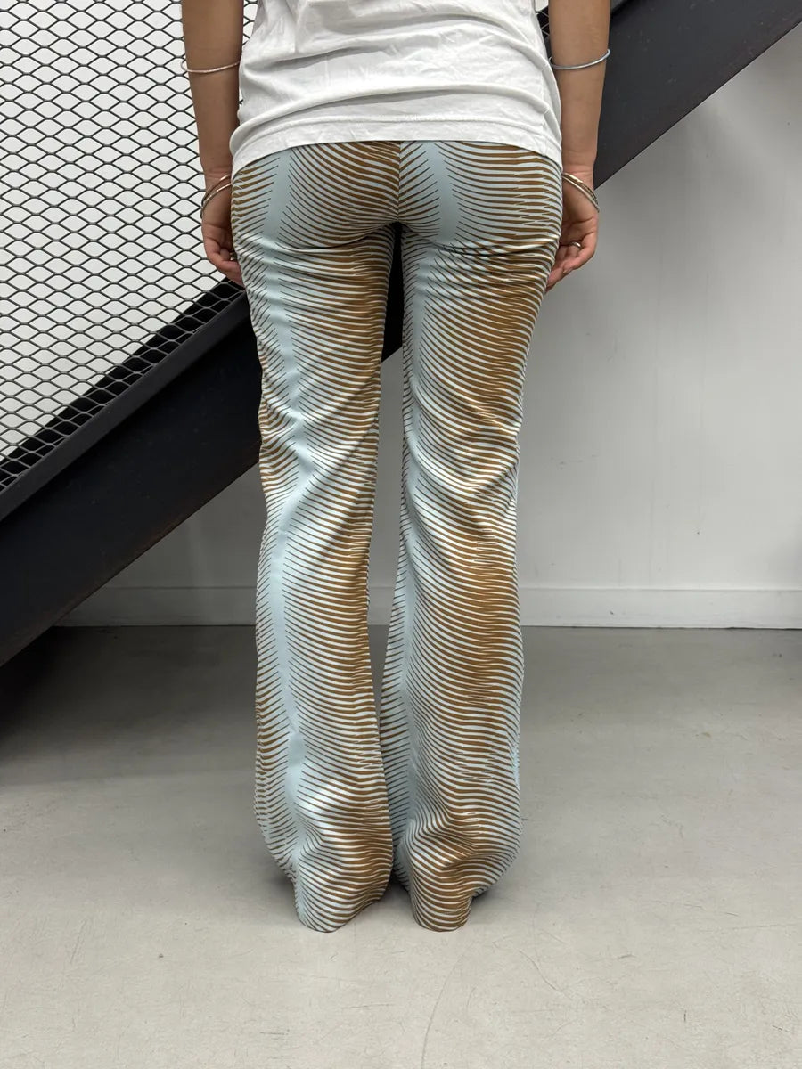 2000s Cavalli Brown Abstract Striped Wide-Leg Pants pSPsJAu 2