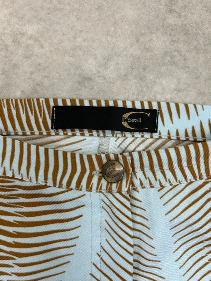 2000s Cavalli Brown Abstract Striped Wide-Leg Pants pSPsJAu 5