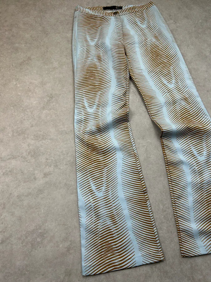 2000s Cavalli Brown Abstract Striped Wide-Leg Pants pSPsJAu 4