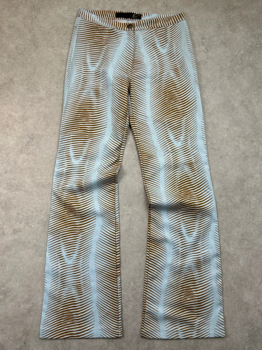 2000s Cavalli Brown Abstract Striped Wide-Leg Pants pSPsJAu 3