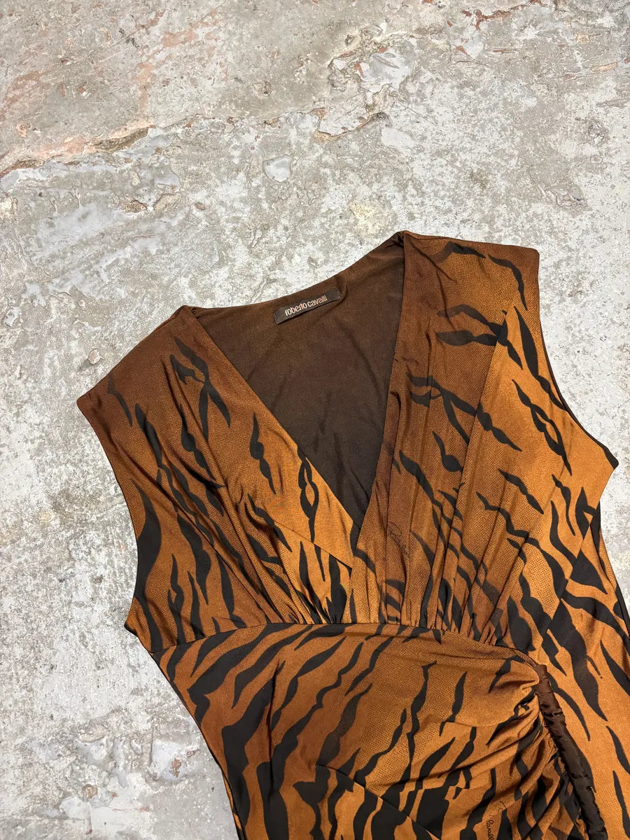 Roberto Cavalli Brown Camel Zebra Savage Dress CPAtPjN 3