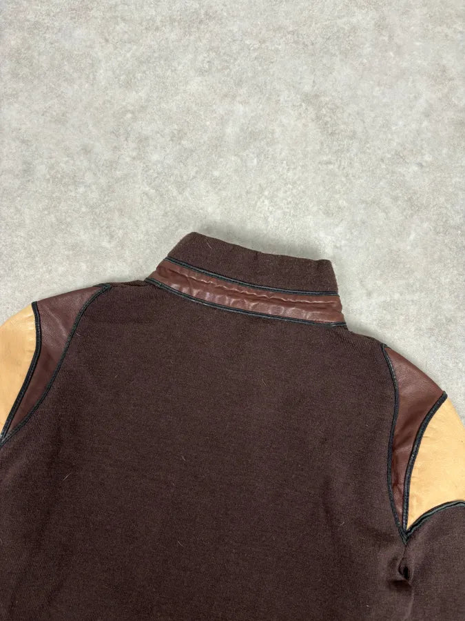 AW2003 Roberto Cavalli Brown & Beige Hybrid Leather Zip-up Jacket xBRrzWw 5