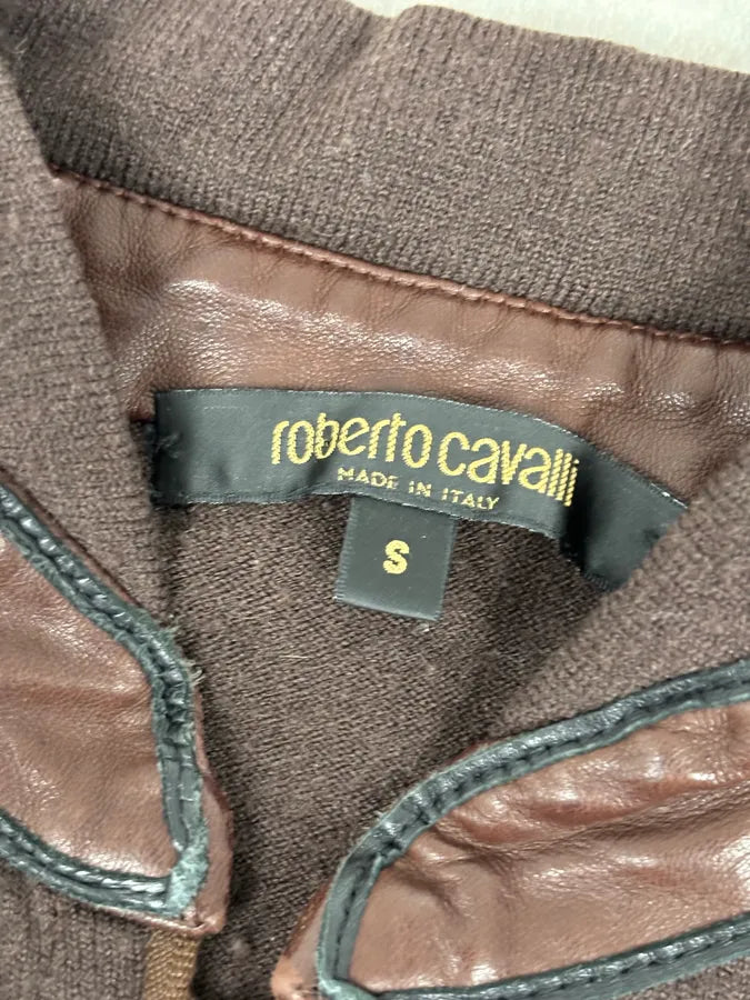AW2003 Roberto Cavalli Brown & Beige Hybrid Leather Zip-up Jacket xBRrzWw 9
