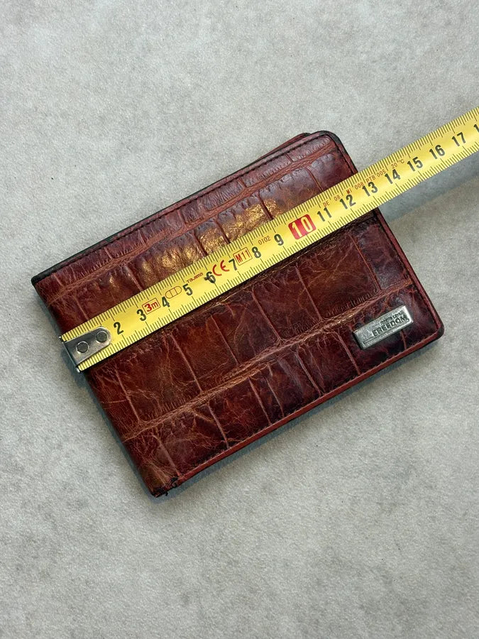 Roberto Cavalli Brown Crocodile Embossed Leather Wallet reMXnET 8