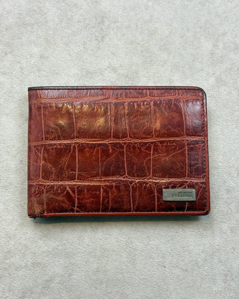 Roberto Cavalli Brown Crocodile Embossed Leather Wallet reMXnET 0