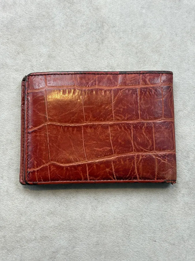 Roberto Cavalli Brown Crocodile Embossed Leather Wallet reMXnET 1