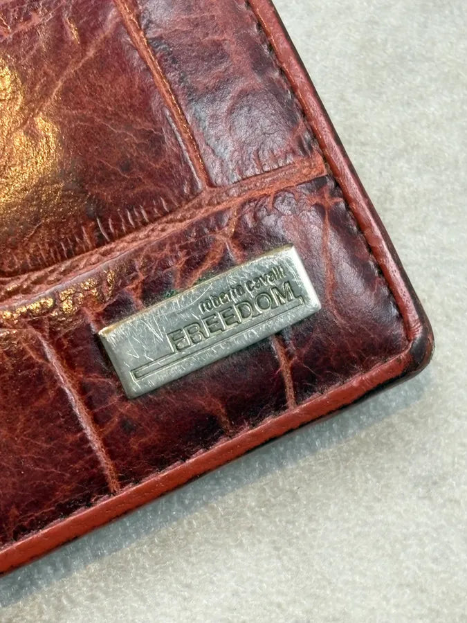Roberto Cavalli Brown Crocodile Embossed Leather Wallet reMXnET 6