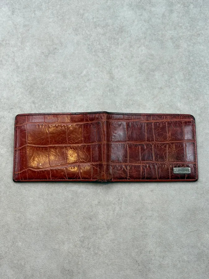 Roberto Cavalli Brown Crocodile Embossed Leather Wallet reMXnET 2