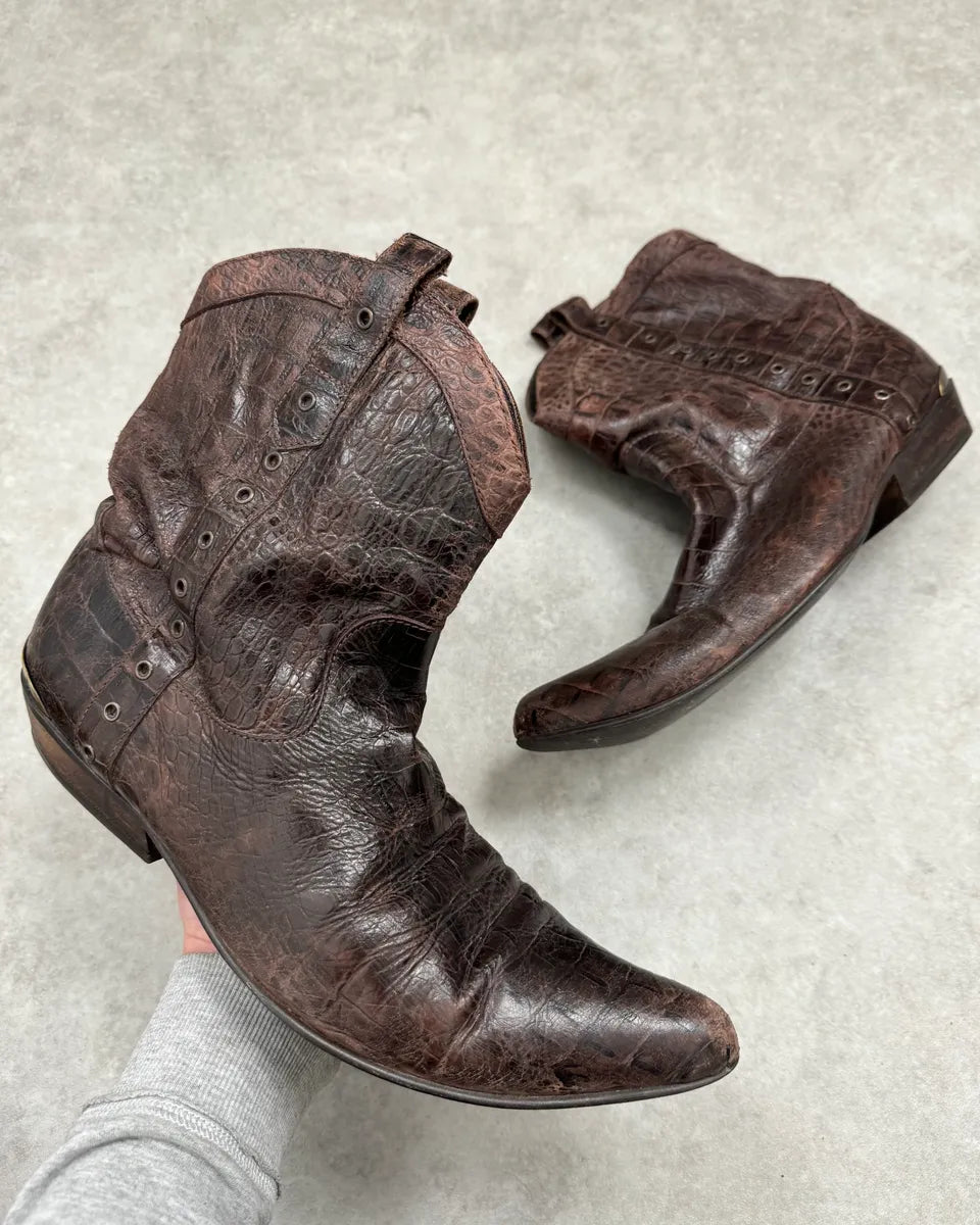 Roberto Cavalli Brown Crocodile Embossed Leather Western Boots  UhjWkdy 0