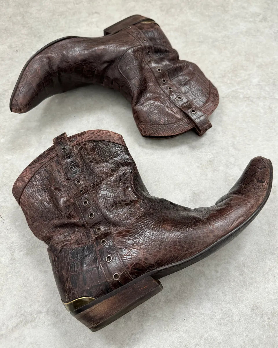 Roberto Cavalli Brown Crocodile Embossed Leather Western Boots  UhjWkdy 1
