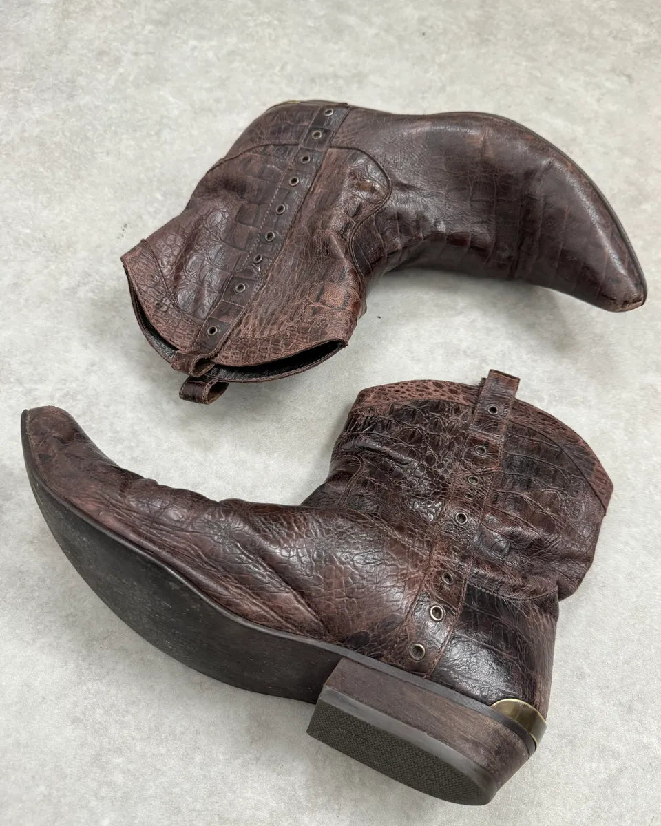 Roberto Cavalli Brown Crocodile Embossed Leather Western Boots  UhjWkdy 2
