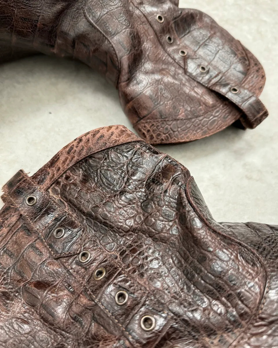 Roberto Cavalli Brown Crocodile Embossed Leather Western Boots  UhjWkdy 3