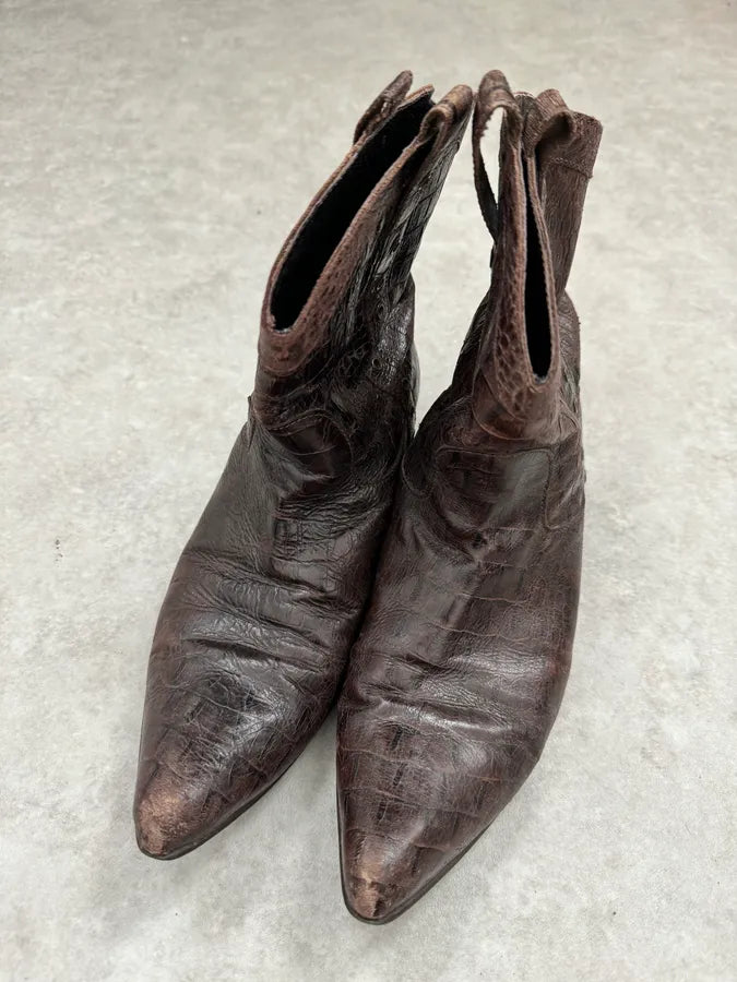 Roberto Cavalli Brown Crocodile Embossed Leather Western Boots  UhjWkdy 4