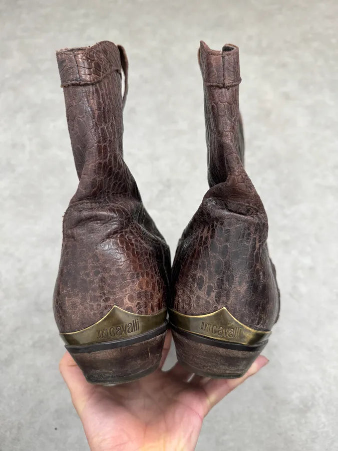 Roberto Cavalli Brown Crocodile Embossed Leather Western Boots  UhjWkdy 5