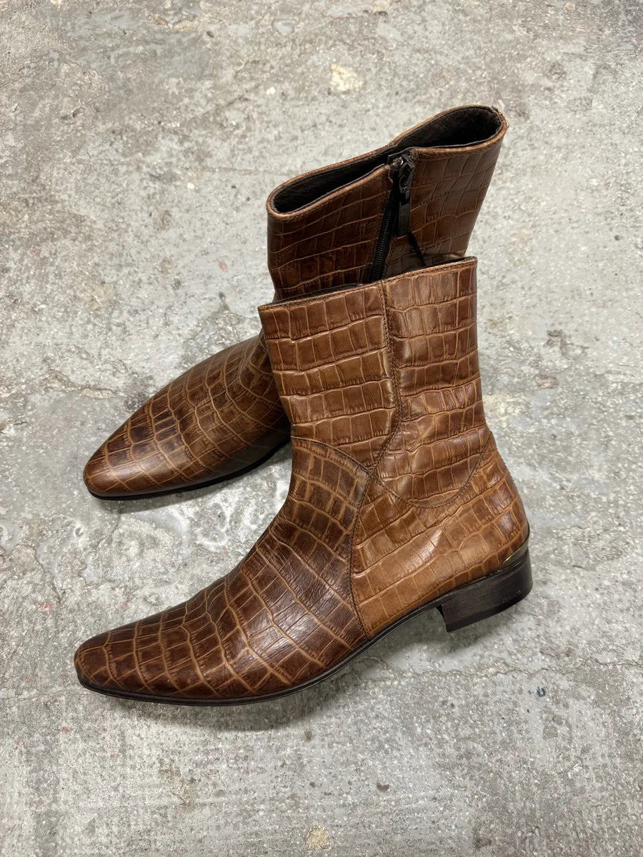 Roberto Cavalli Brown Embossed Crocodile Leather Boots (41eu/us8) 1