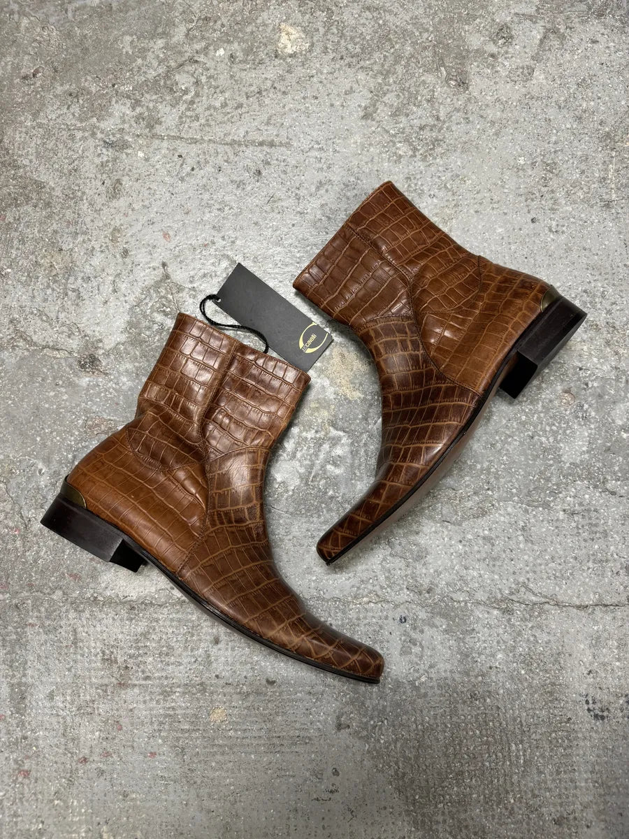 Roberto Cavalli Brown Embossed Crocodile Leather Boots (41eu/us8) 2