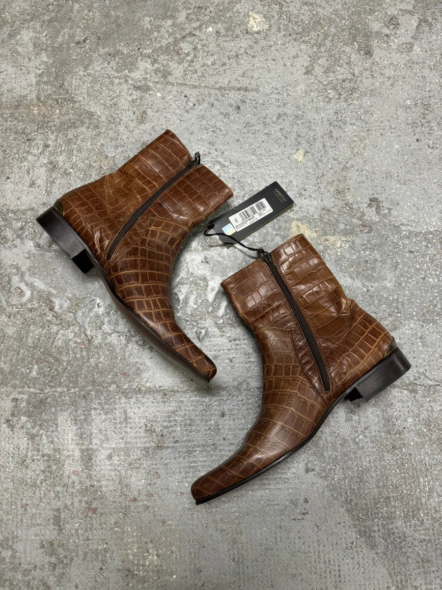 Roberto Cavalli Brown Embossed Crocodile Leather Boots (41eu/us8) 4
