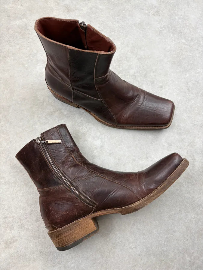 Roberto Cavalli Brown Leather Chelsea Boots GIWPHFl 4