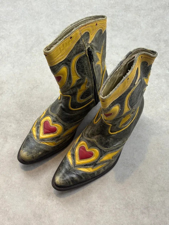 Roberto Cavalli Grey Leather Embroidered Heart Santiags Western Boots fAUkRNi 2