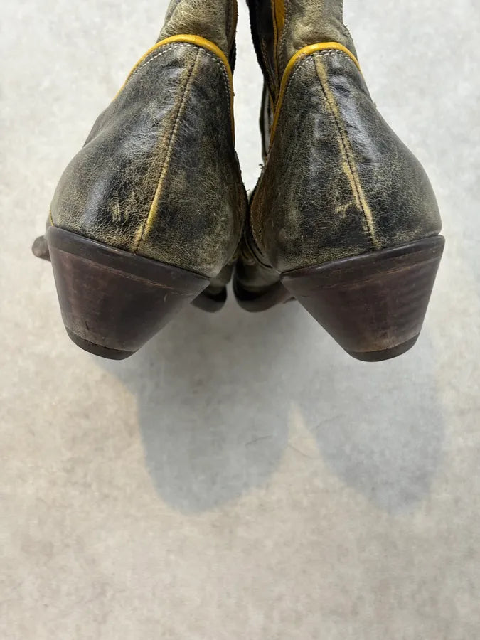 Roberto Cavalli Grey Leather Embroidered Heart Santiags Western Boots fAUkRNi 6