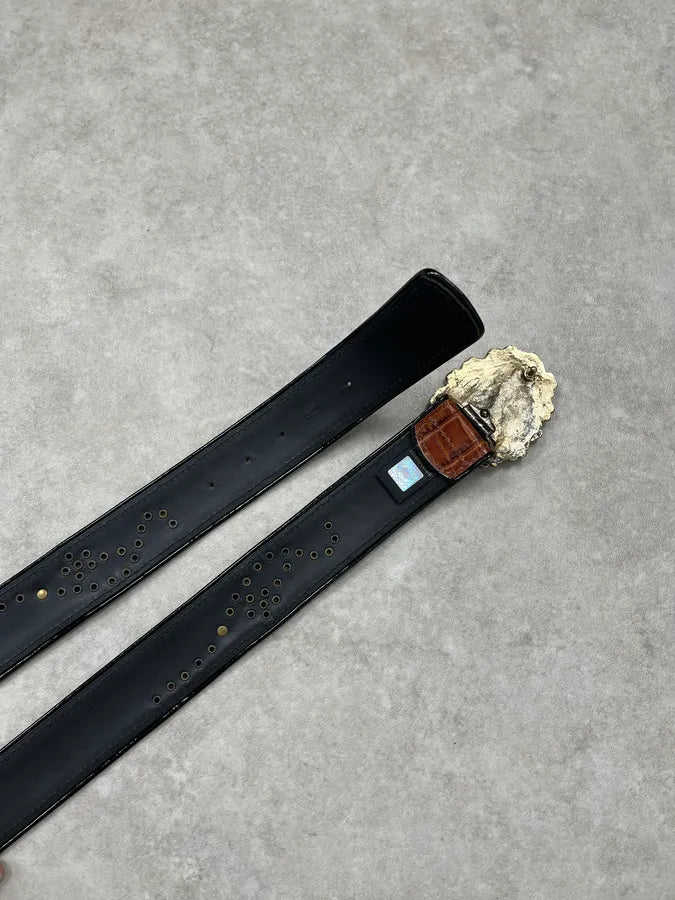 Roberto Cavalli Brown Leather Studded Floral Belt QJMbfbK 5