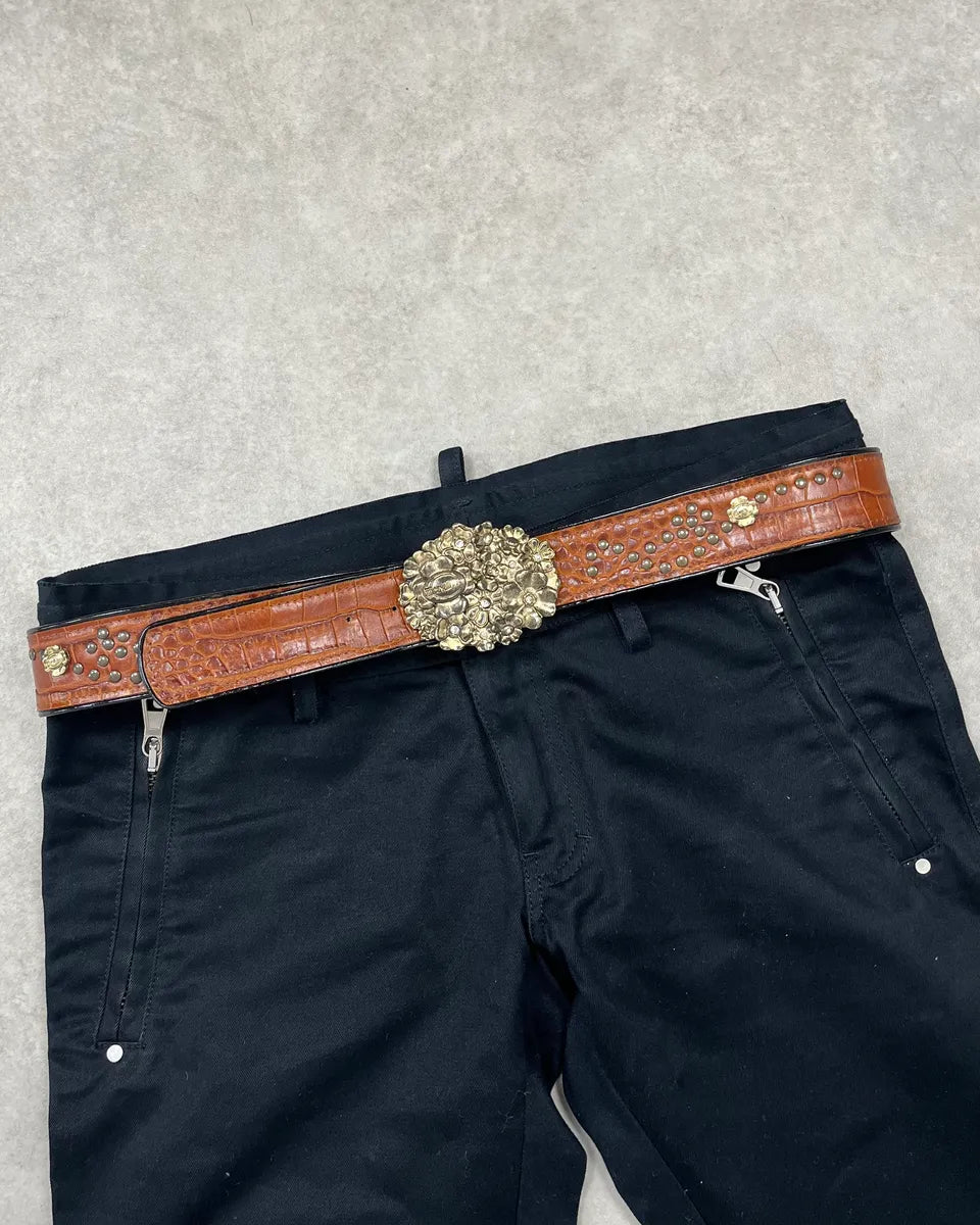 Roberto Cavalli Brown Leather Studded Floral Belt QJMbfbK 0