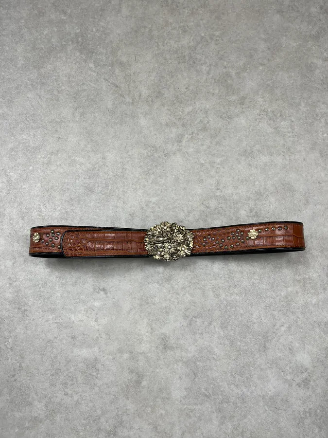 Roberto Cavalli Brown Leather Studded Floral Belt QJMbfbK 2